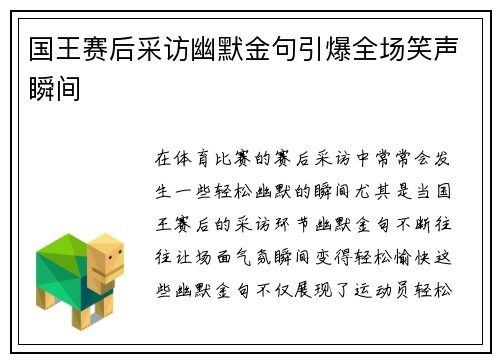 国王赛后采访幽默金句引爆全场笑声瞬间