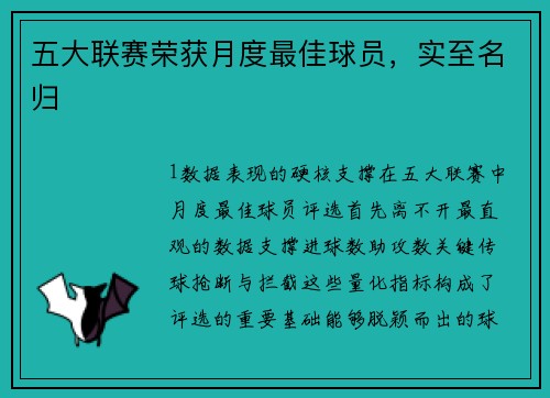 五大联赛荣获月度最佳球员，实至名归